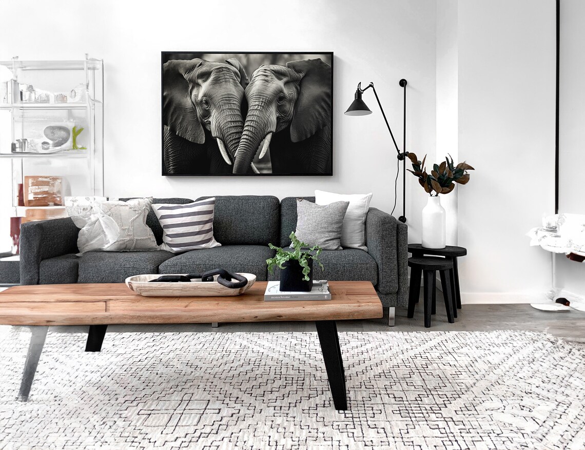 Elephants Embrace Safari Wall Art Print
