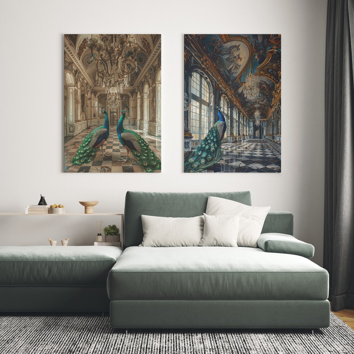 Peacock In Palace, Regal Bird Poster Print - Image 2