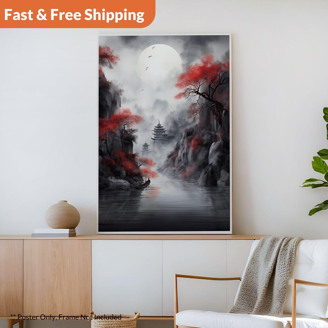 Chinese Monochrome Watercolor Dreamscape Art Print - Image 2