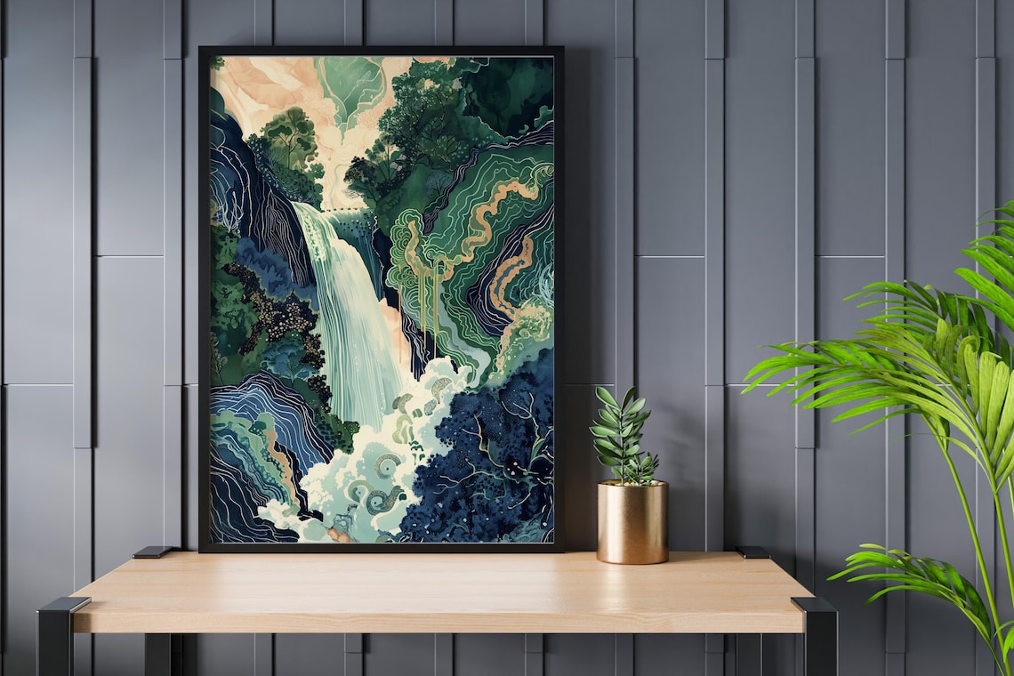Hokusai Ukiyo-e Waterfall Landscape Art Print