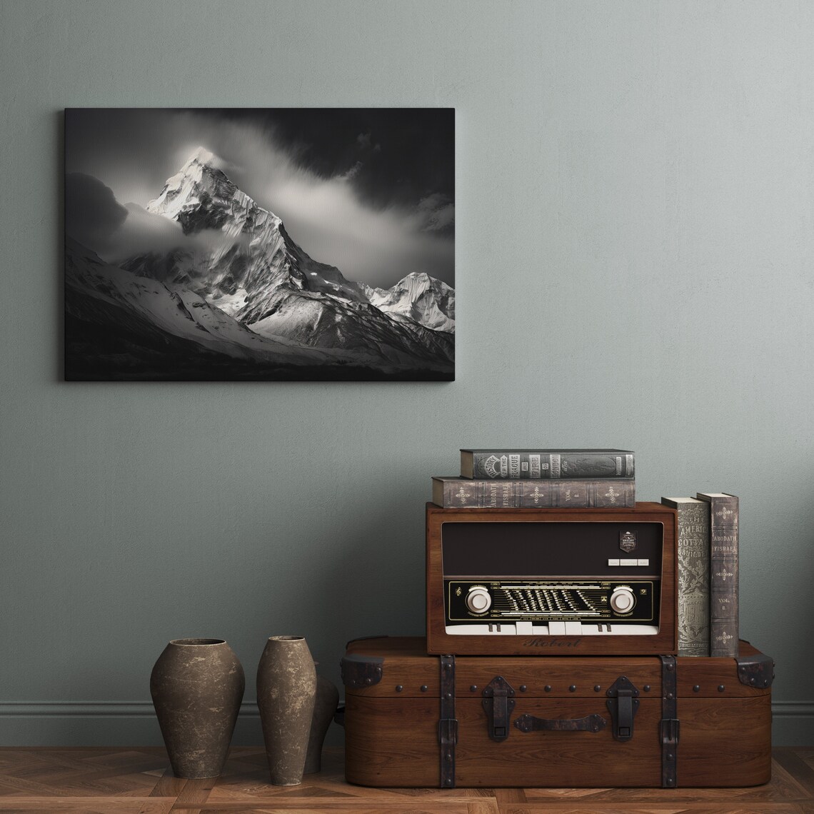 Mt Everest Under Clouds, Mountain Travel Art - Image 2