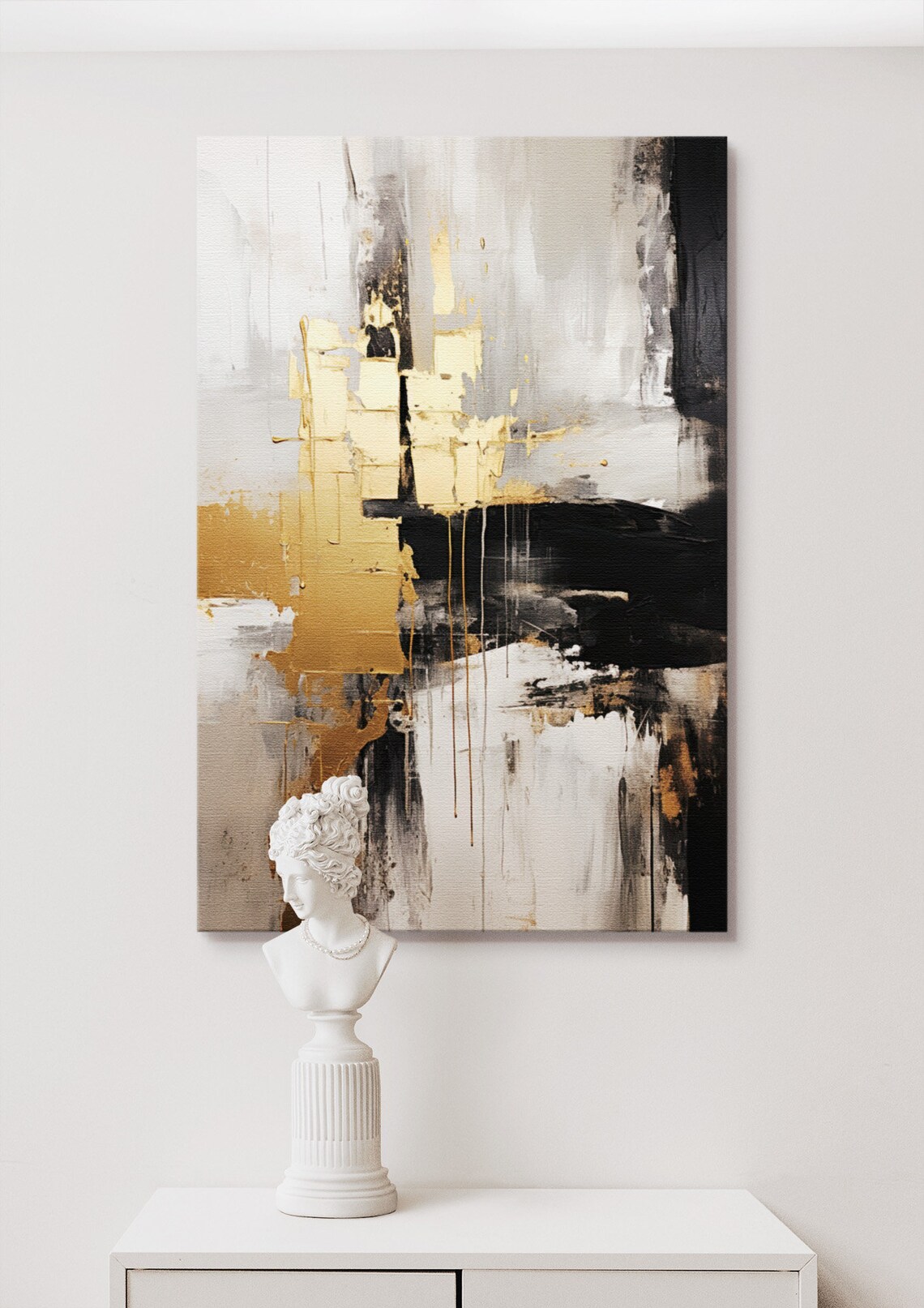 Gold Gray Black Abstract Painting, Living Room Decor