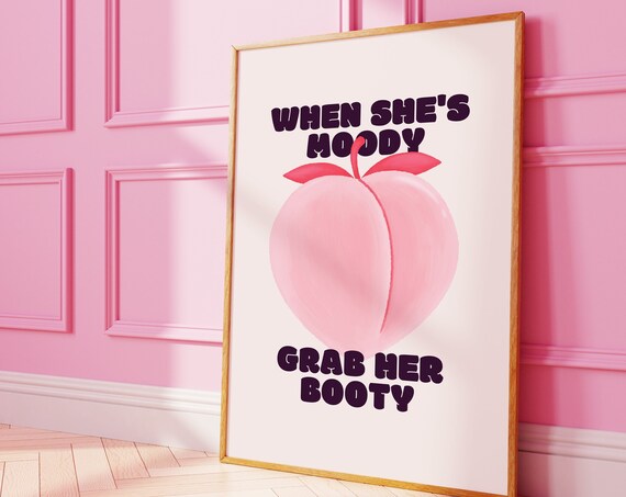 Funny Peach Butt Print Blush Pink Girly Art Cute Pink Aesthetic Living Room Decor Peach Booty Wall Art Decor Hilarious