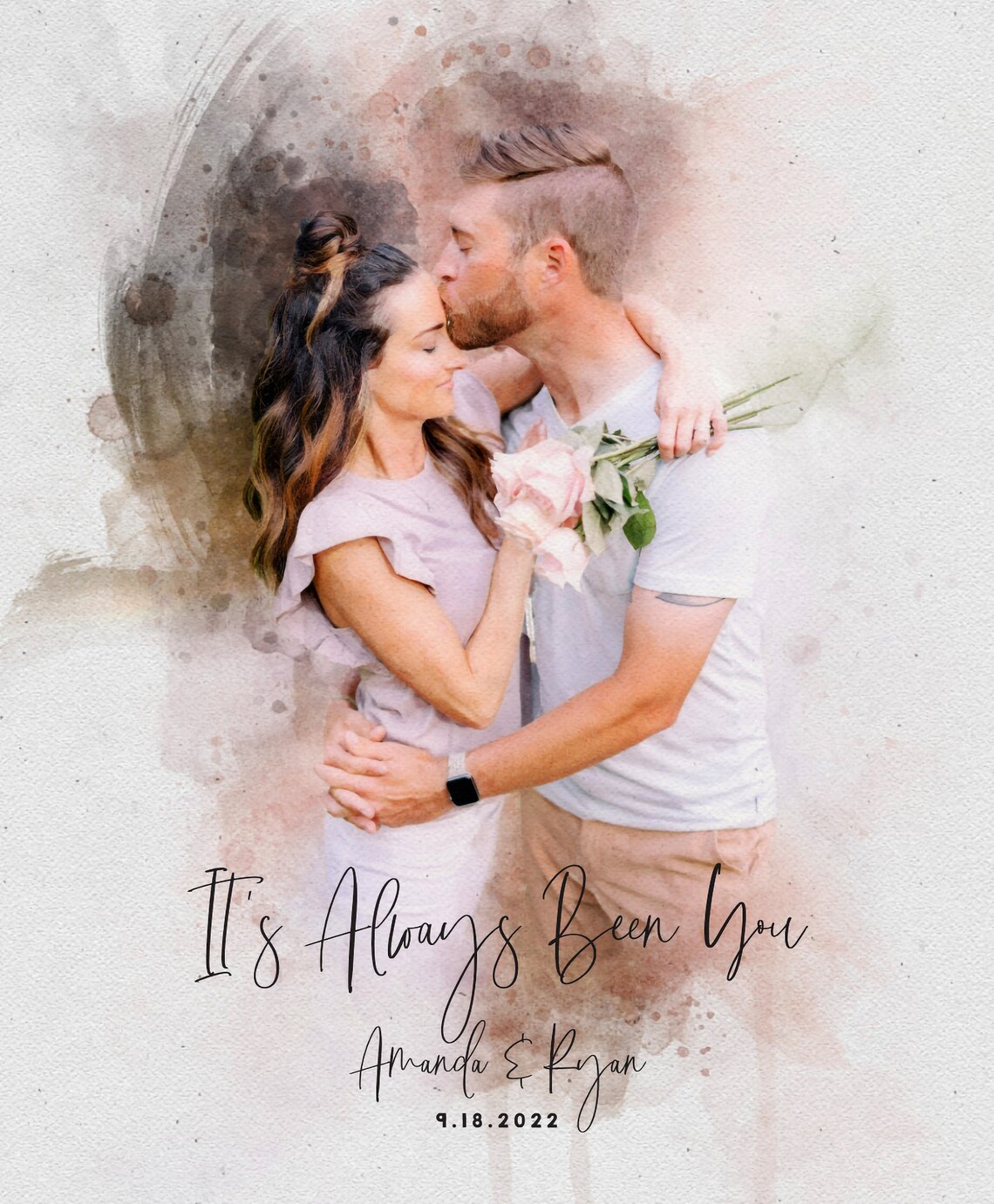 Personalized Couple Portrait Christmas Art Print - Image 4