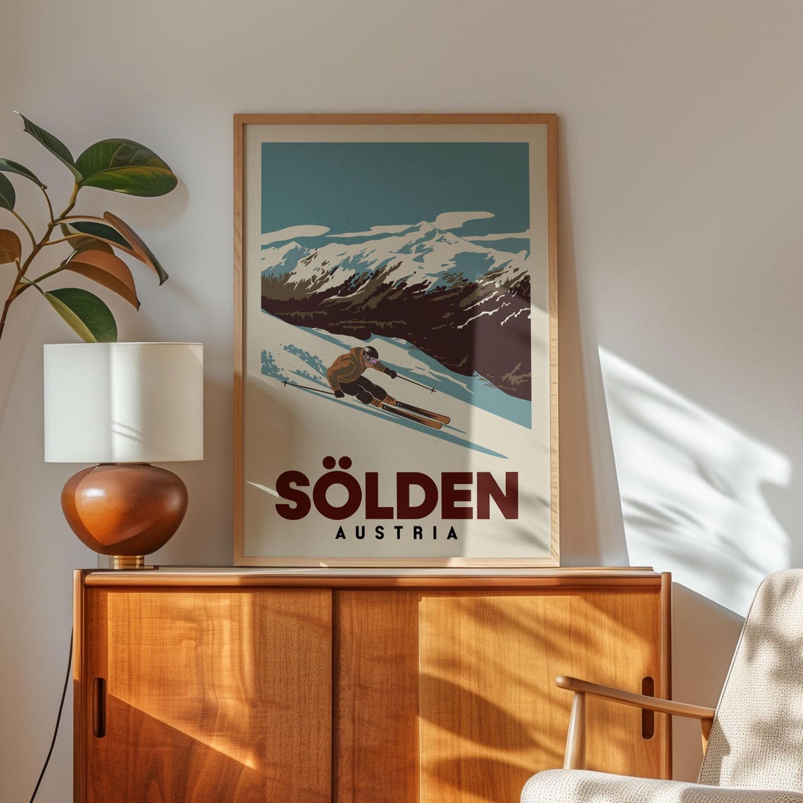 Sölden Austria Vintage Ski Slope Alpine Mountain Travel Poster