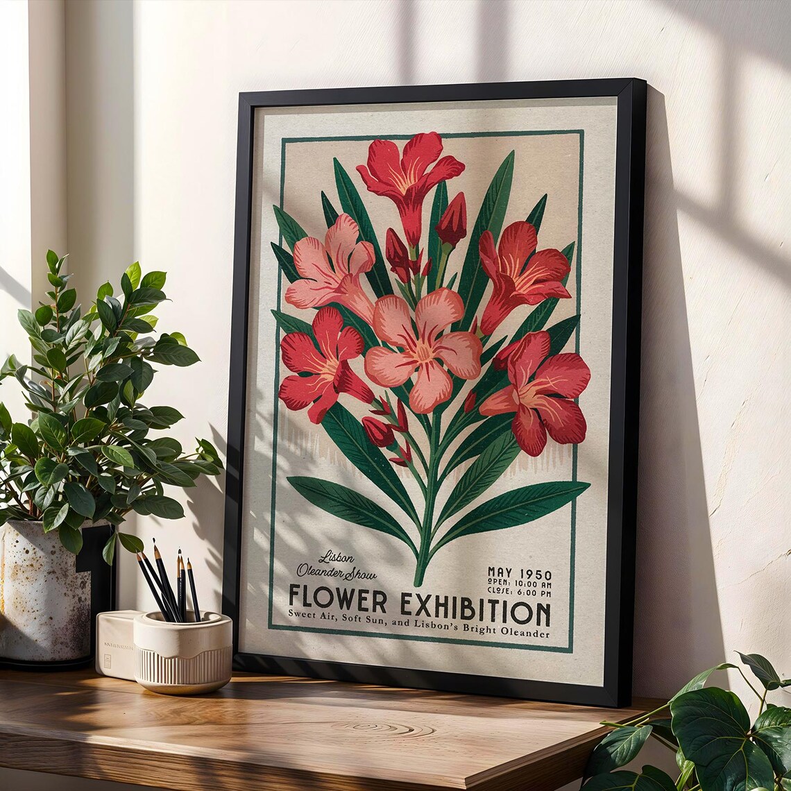 Lisbon Oleander Show May 1950 Vintage Floral Exhibition Flower Poster