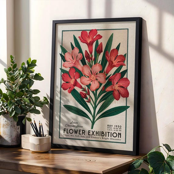 Flower Market Oleander Print Retro Lisbon Art Boho Minimalist Vintage Floral