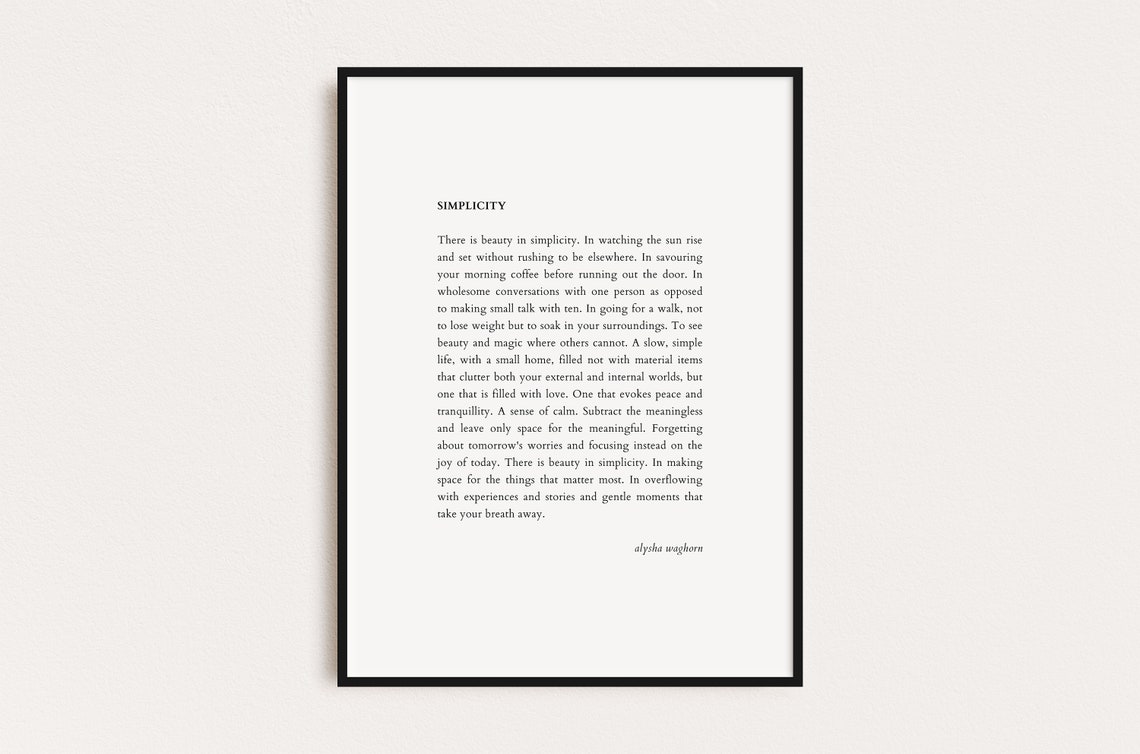 Alysha Waghorn Simplicity Slow Living Poem Minimalist Poster