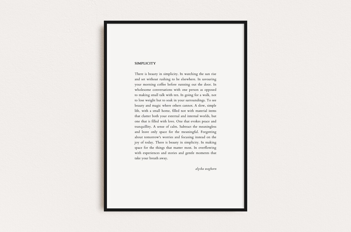Simplicity Alysha Waghorn Quote Quotes Print Poster Print Wall Art Quotes Typography Print Prints Quotes