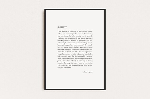 Simplicity Alysha Waghorn Quote Quotes Print Poster Print Wall Art Quotes Typography Print Prints Quotes