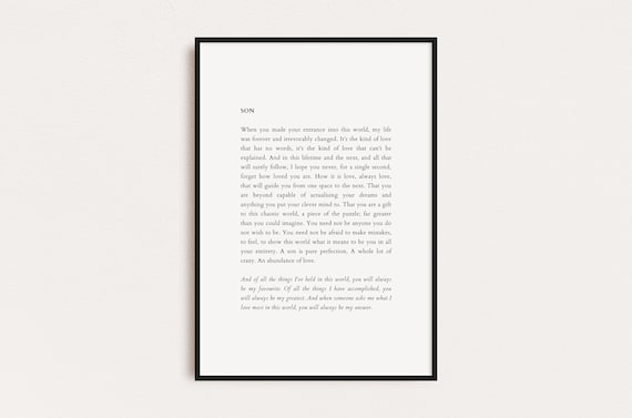 To My Son Emotional Poem Typography Poster Heartfelt Mom Gift