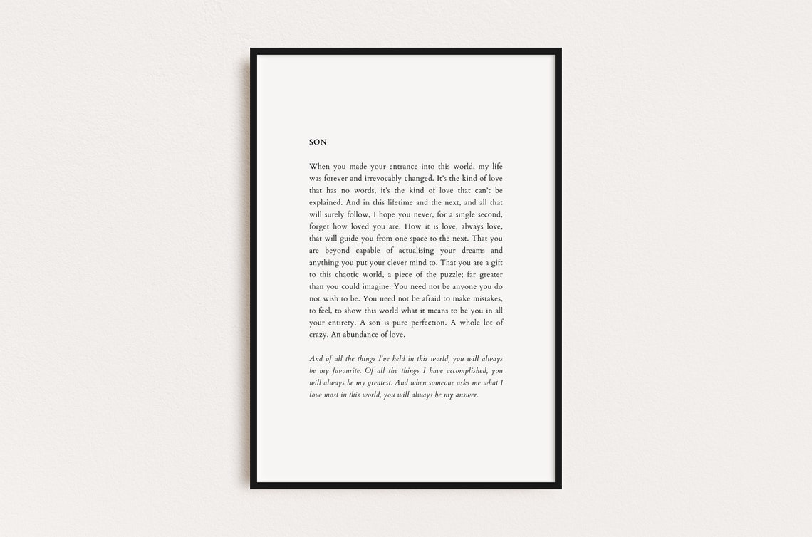 To My Son Emotional Poem Typography Poster Heartfelt Mom Gift