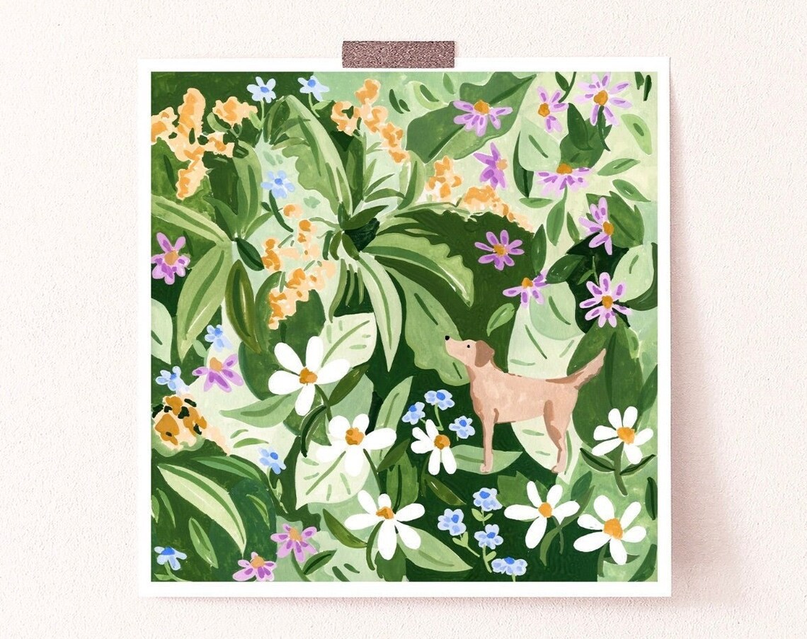 Dog And Flowers Botanical Art Print, Greenery Labrador - Image 2