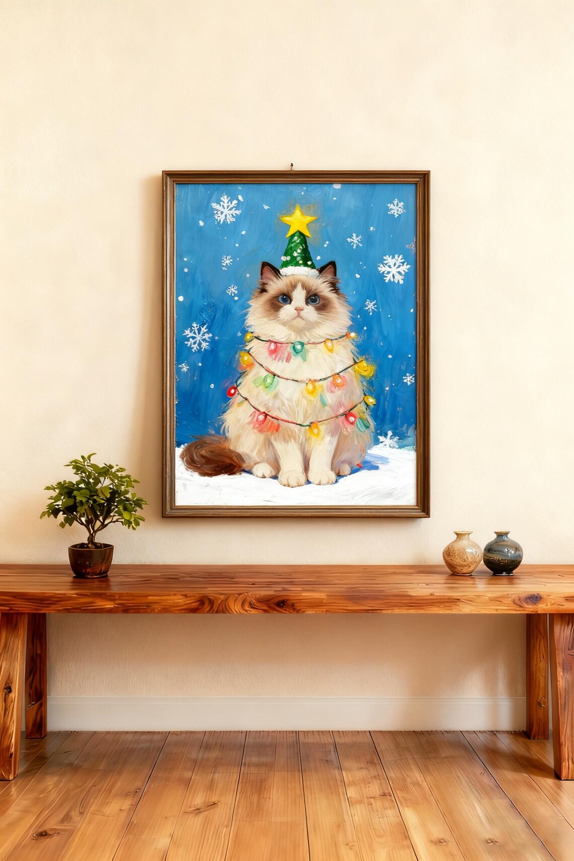 Christmas Cat Poster, Cute Ragdoll Holiday Pet Lover