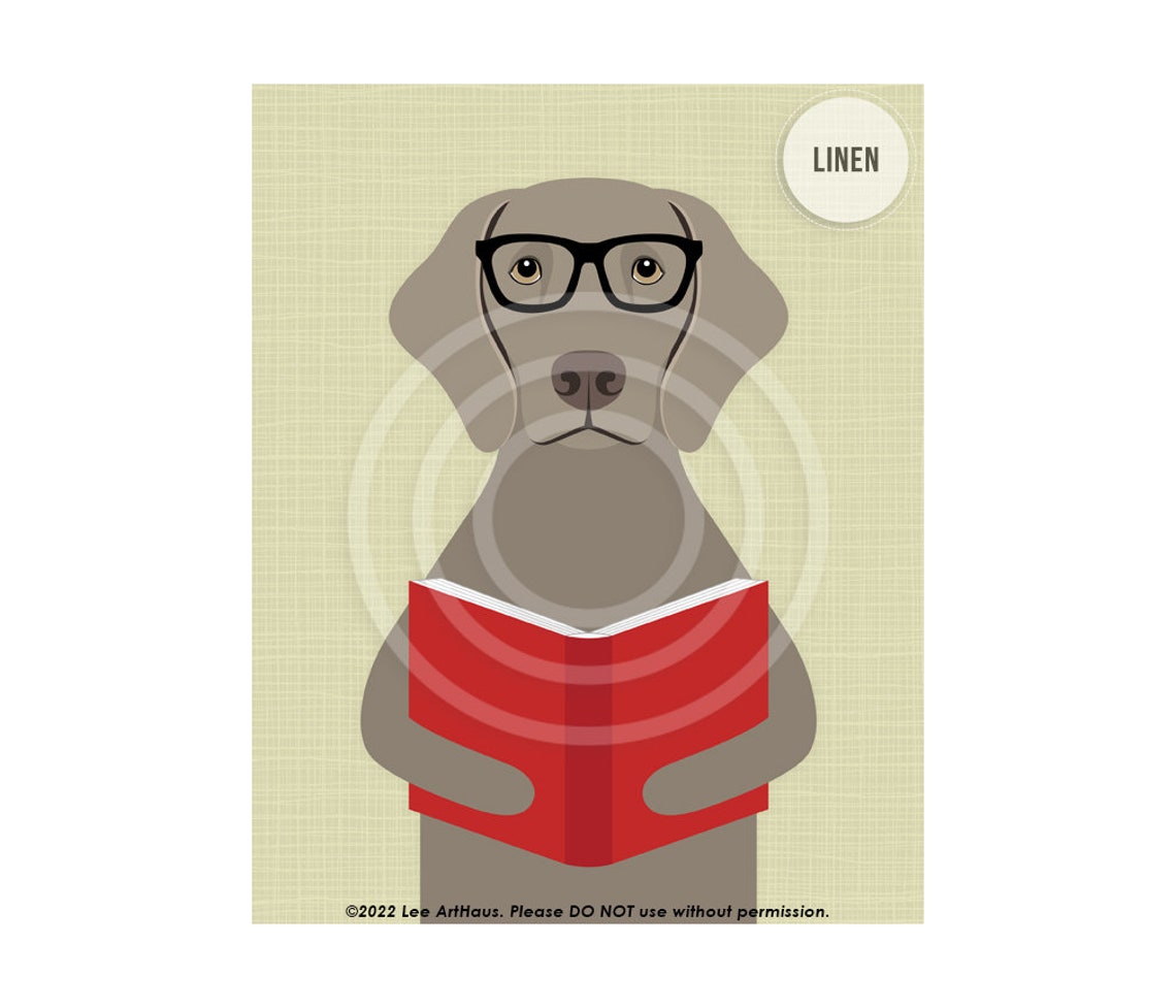 Weimaraner Wearing Glasses Reading a Red Book Funny Dog Poster