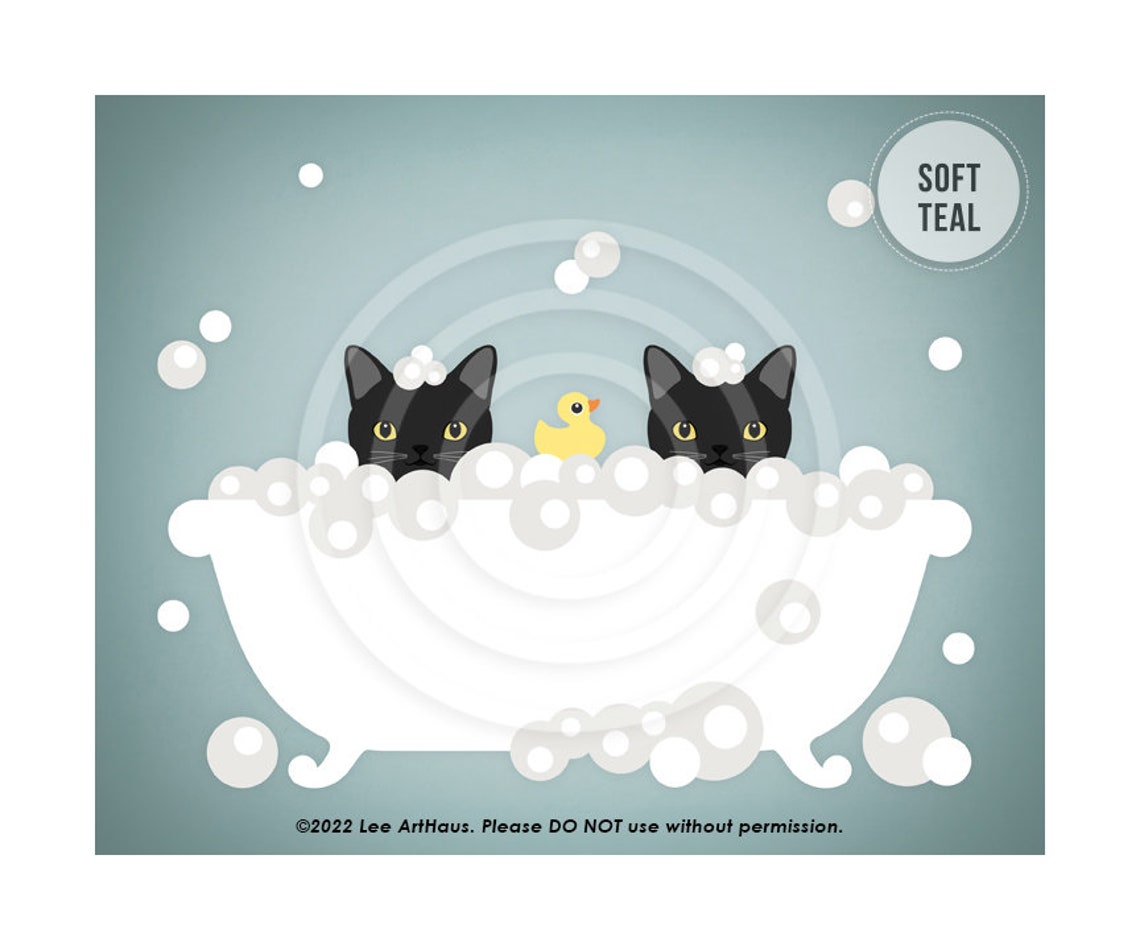 Two Black Cats Taking Bubble Bath With Rubber Duck Funny Art Poster - Image 4