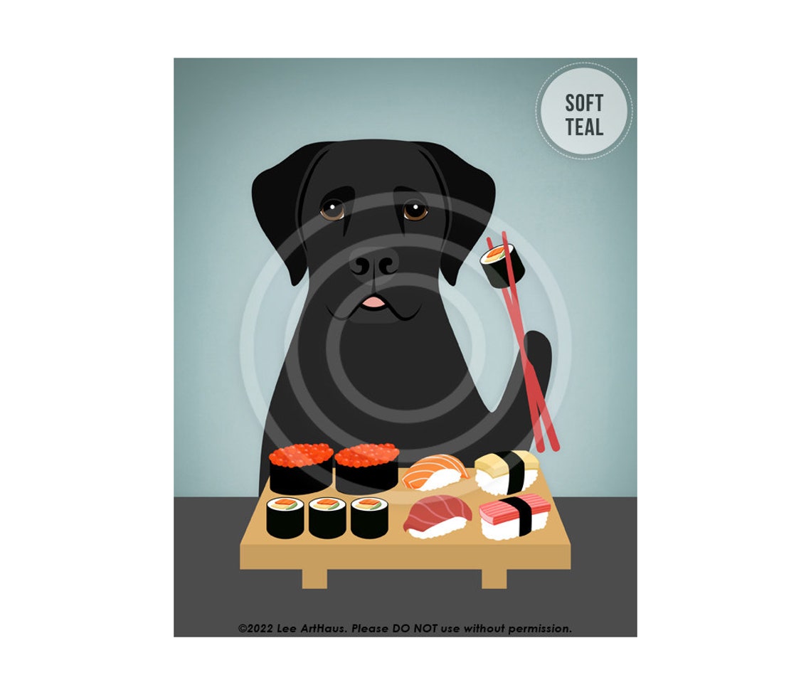 572dp Sushi Prints Black Labrador Retriever Dog Eating Sushi Wall Art Sushi Decor Funny Dog Art Foodie Gifts Japanese Food Art - Image 4