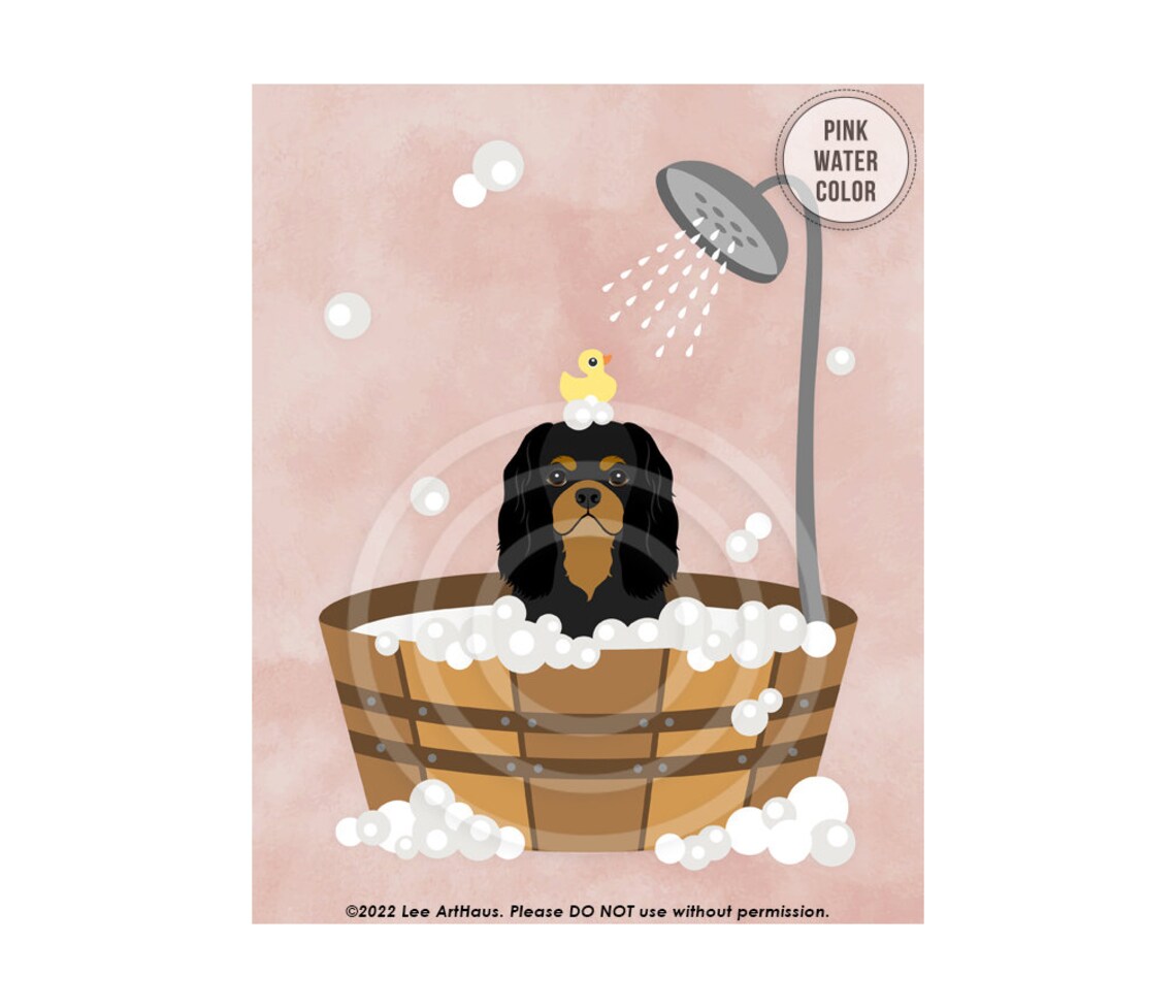 Black And Tan Cavalier Spaniel In Wooden Tub Shower Bath Dog Poster