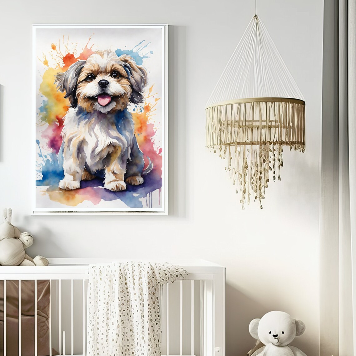 Happy Shih Tzu Puppy Colorful Watercolor Pet Portrait Poster - Image 3