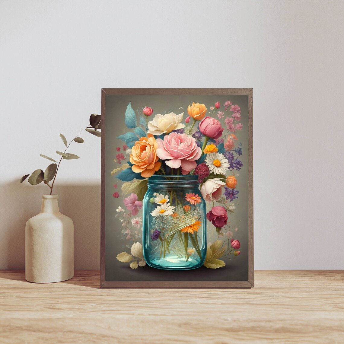 Whimsical Flowers in a Mason Jar, Floral Art Print - Image 2
