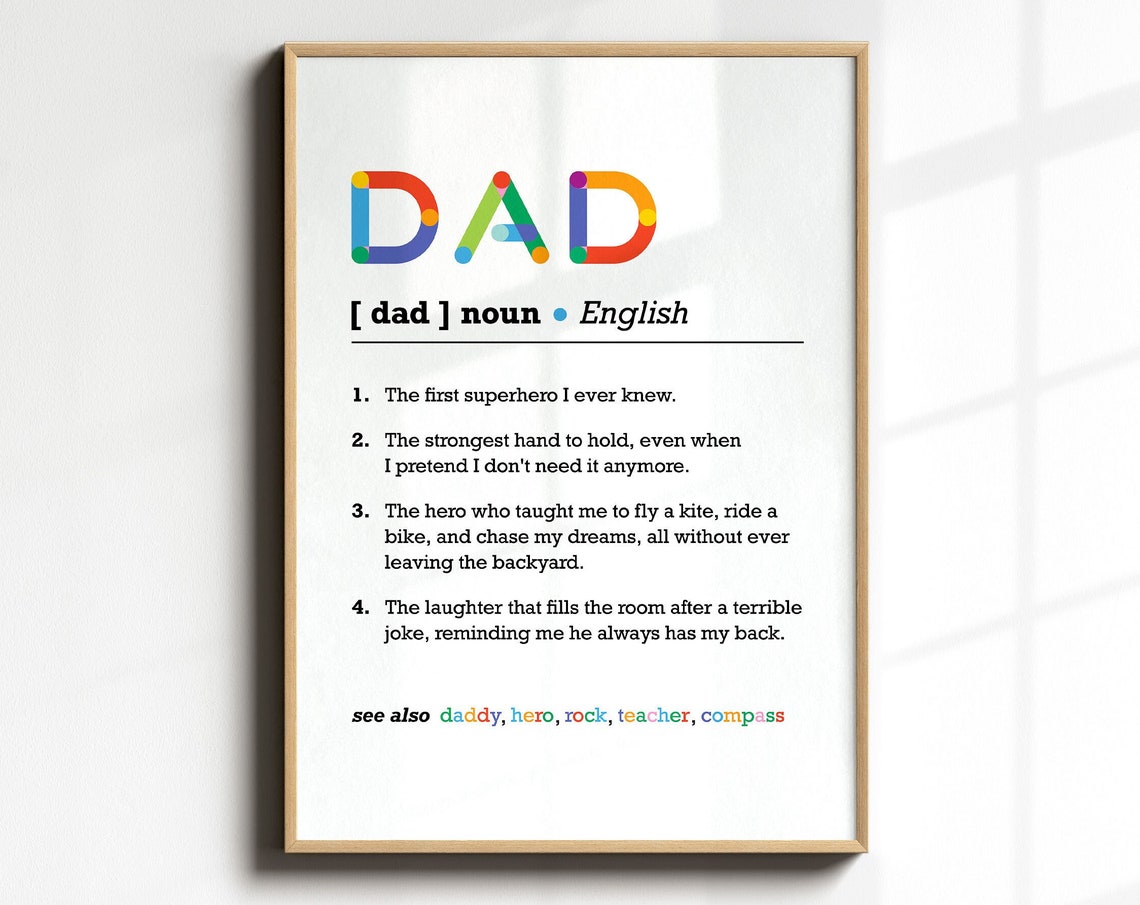 DAD Definition Colorful Dictionary Father Gift Typography Poster