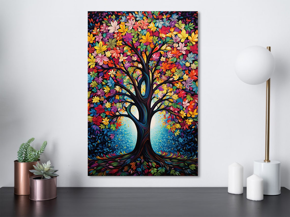 Psychedelic Rainbow Tree of Life Colorful Foliage Bloom Poster