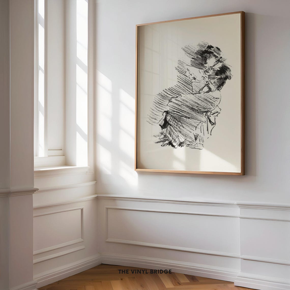 Elegant Woman Reading Book Charcoal Sketch Vintage Art Poster - Image 3