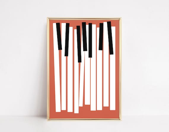 Tilted Piano Keys Abstract Keyboard Illustration Terracotta Music Poster