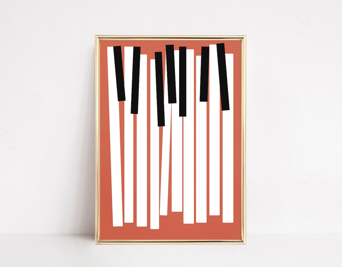 Tilted Piano Keys Abstract Keyboard Illustration Terracotta Music Poster