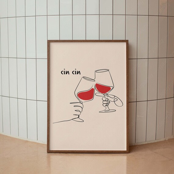 Wall Art Cin Cin Wine Cheers Poster Minimal Typography Poster Cute Print Bar Cart Decor Living Room Art Home Decor
