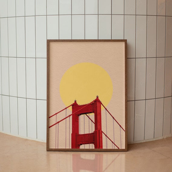 Golden Gate Bridge Poster San Francisco Travel Poster California Wall Art Vintage Print Minimalist Decor