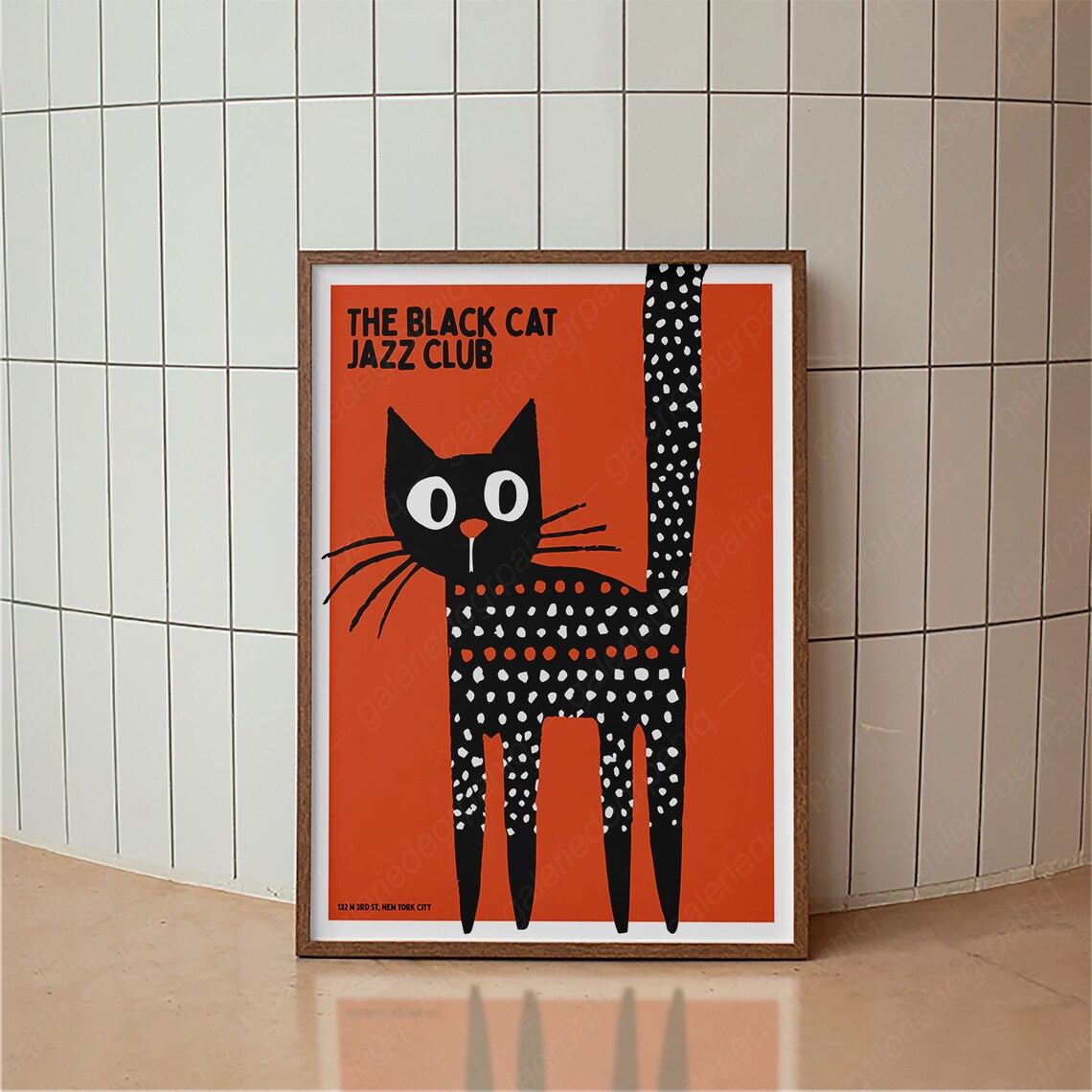 Retro Black Cat Jazz Club Poster, Mid-Century Decor