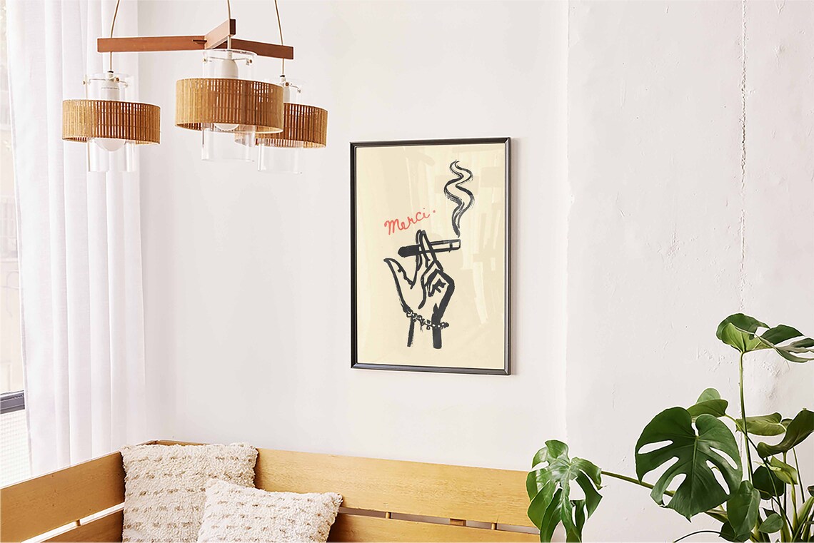 Merci Smoking Hand French Parisian Ink Sketch Chic Art Poster - Image 5