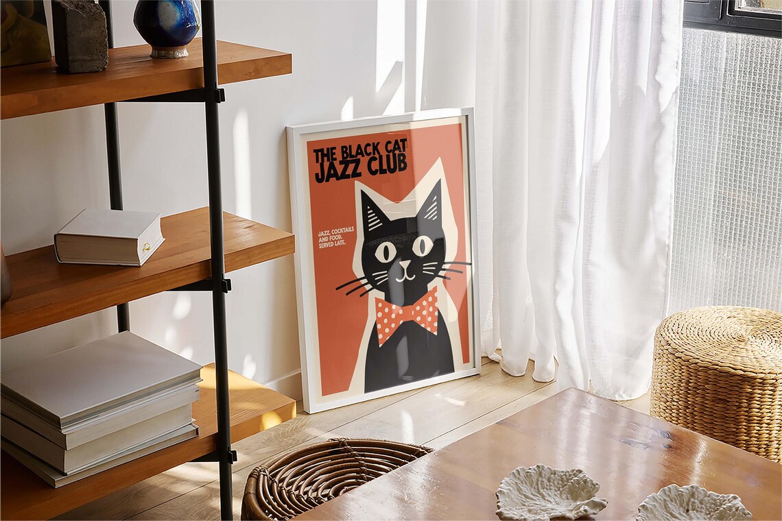 Retro Black Cat Jazz Club Poster, Mid-Century Print - Image 4