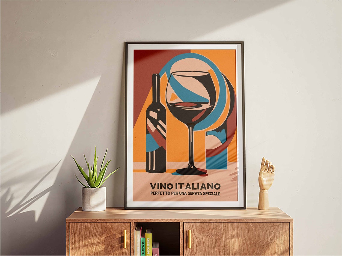 Vino Italiano Italian Wine Cubist Bottle Glass Colorful Wall Art - Image 3
