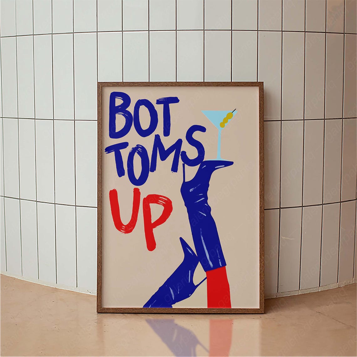 Bottoms Up Martini High Heel Boots Retro Pin Up Cocktail Poster