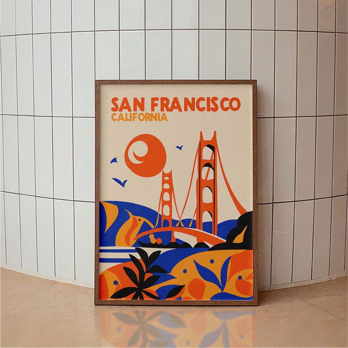 San Francisco California Golden Gate Bridge Retro Travel Art Poster