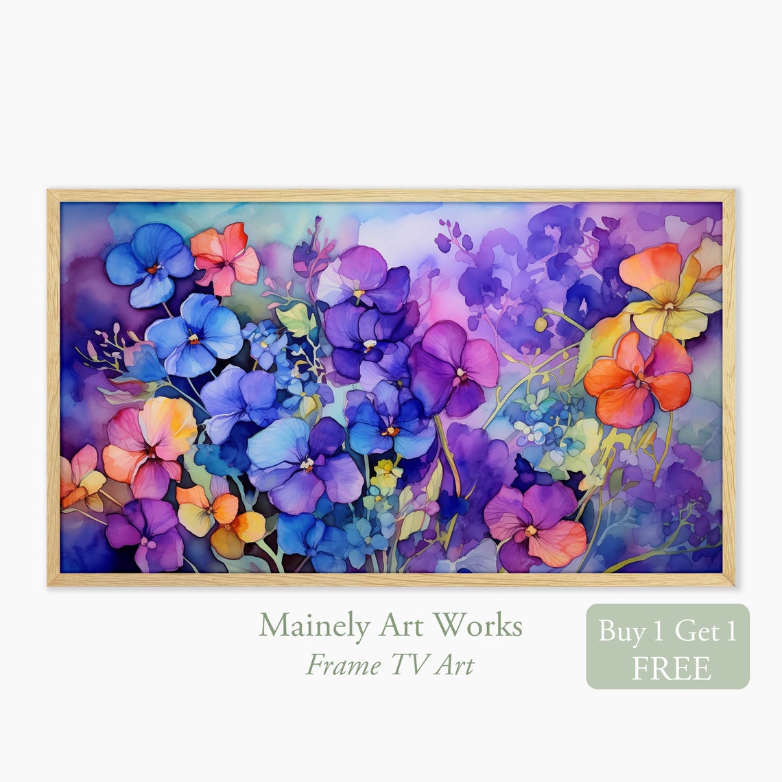 Vibrant Purple Violet Pansy Watercolor Floral Bouquet Poster