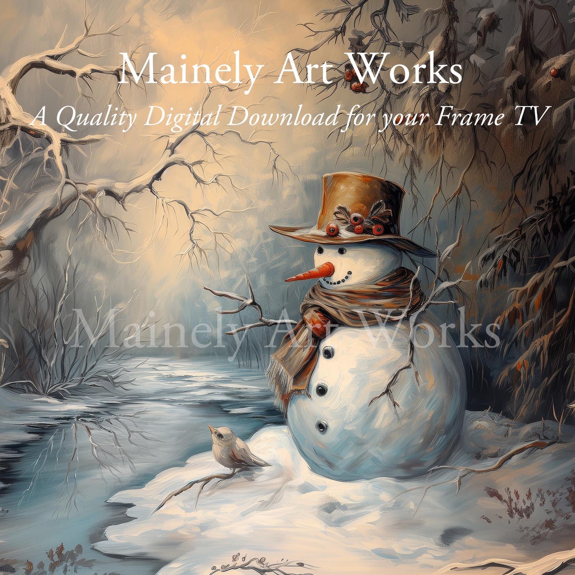 Winter Snowman Frame Tv Art Painting Of Snowman Art For Tv Christmas Snowman Screensaver Country Snowman Tv Art - Image 3