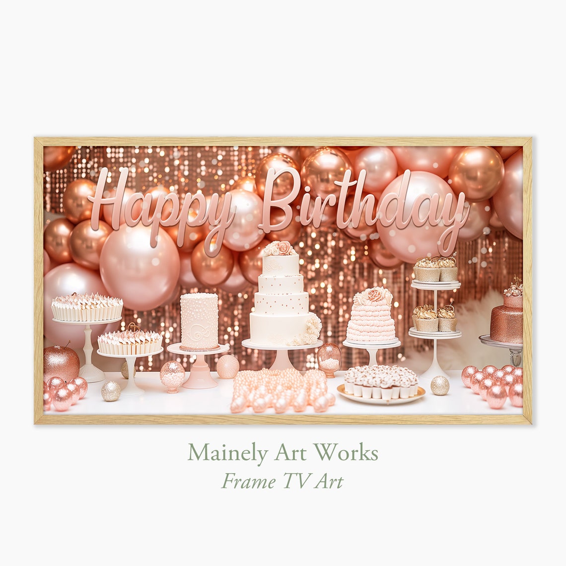 Birthday Frame Tv Art Happy Birthday For Frame Tv Pink Balloons Rose Gold Balloons Cakes Birthday Party Decor For Girl Or Woman