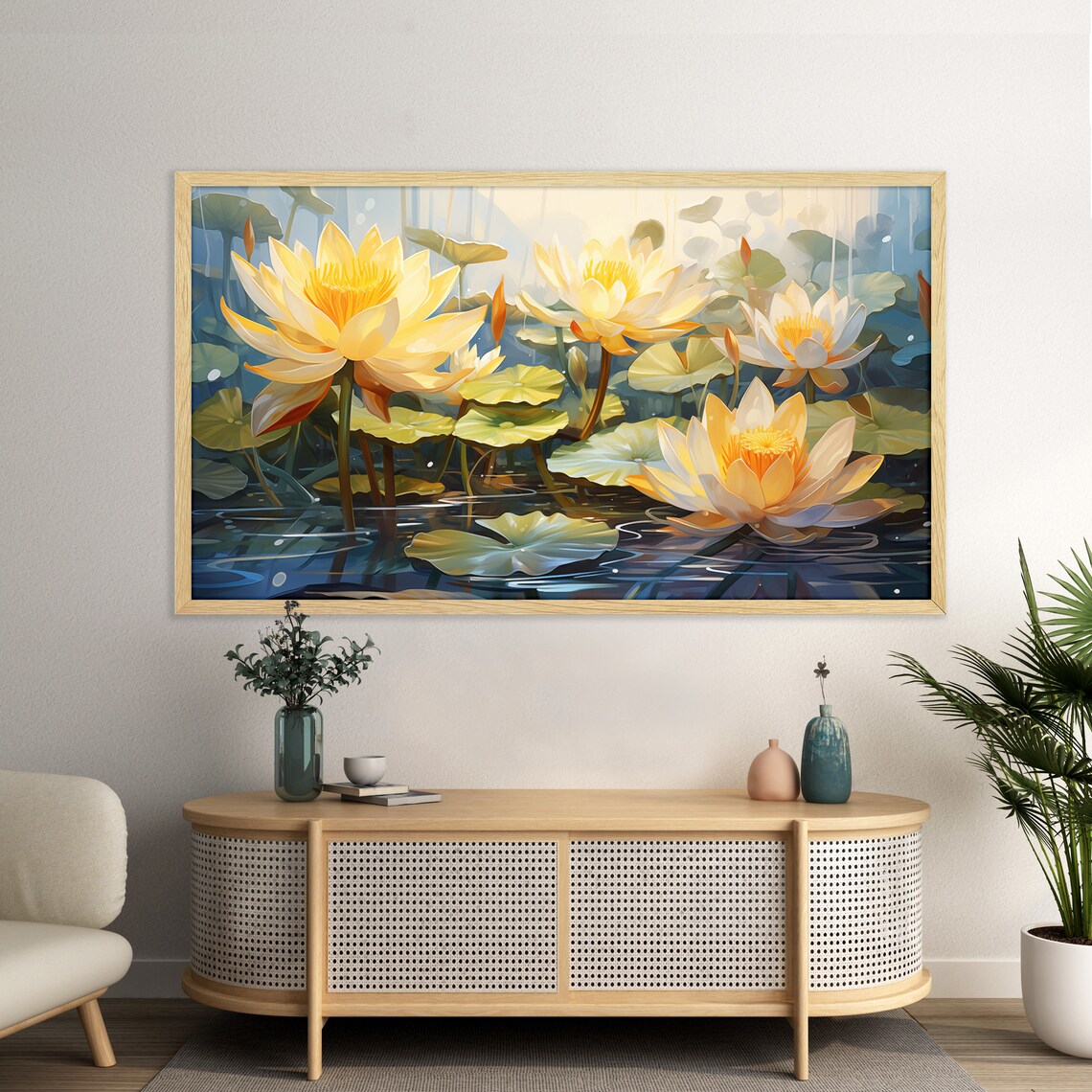 Waterlilies Modern Style Flowers Pond Art Print - Image 3