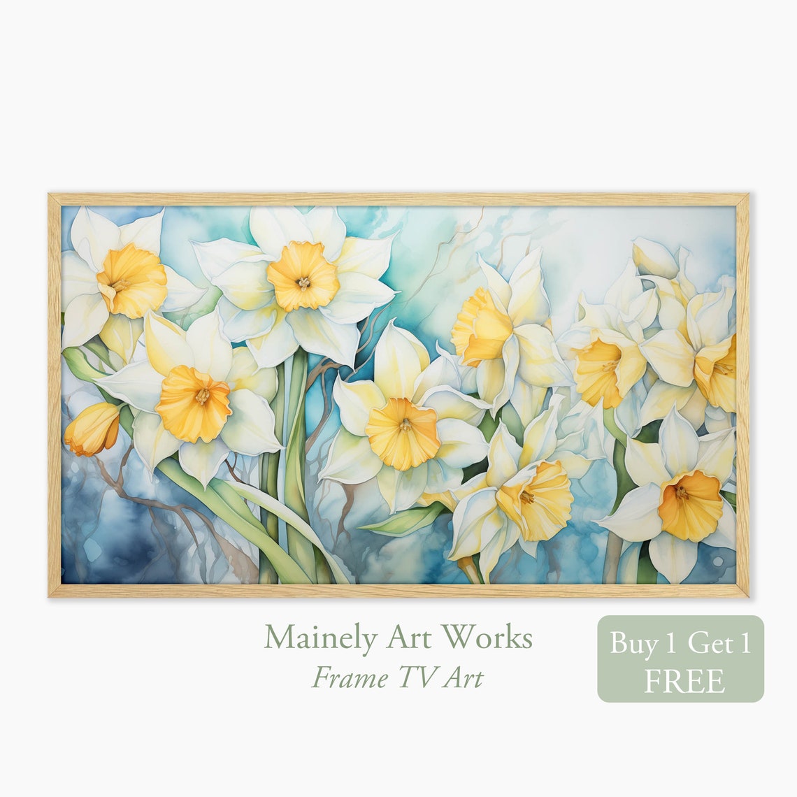 White Daffodil Jonquil Spring Bloom Yellow Center Watercolor Poster