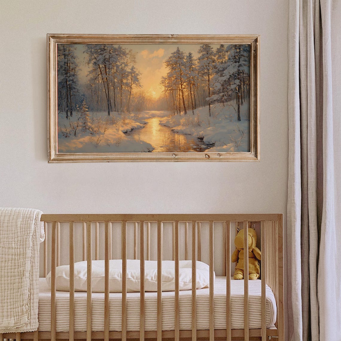Snowy Forest Stream Golden Sunset Winter Landscape Frame TV Art Poster - Image 2
