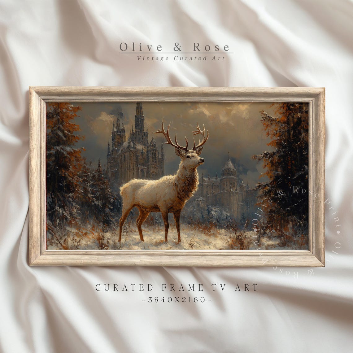 Vintage Reindeer In Snow Frame Tv Art Deer Oil Painting Winter Frame Tv Art Country Farmhouse Screensaver Woodland Animal