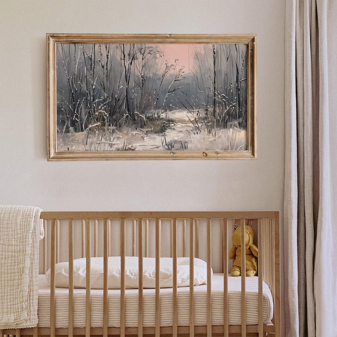 Misty Winter Forest Blush Pink Sky Minimalist Frame TV Art Poster - Image 2