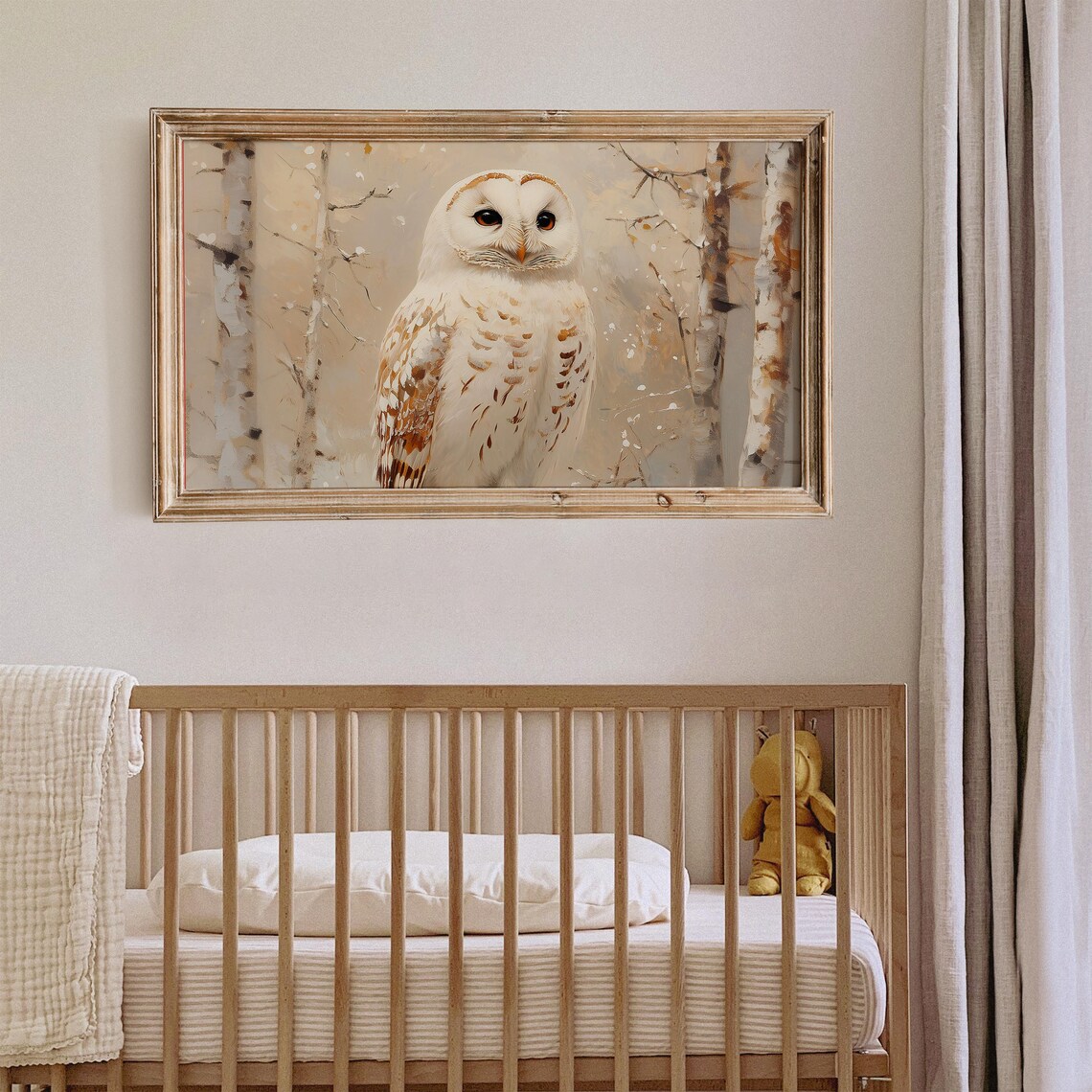 White Owl Winter Birch Forest Vintage Bird Oil Painting Nature Poster - Image 2