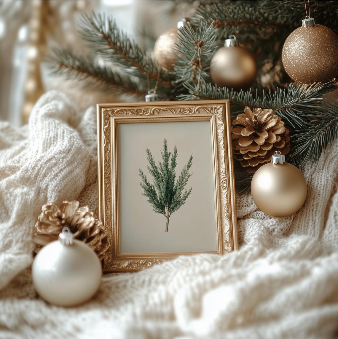Juniper Evergreen Branch Watercolor Minimal Neutral Botanical Wall Art - Image 3