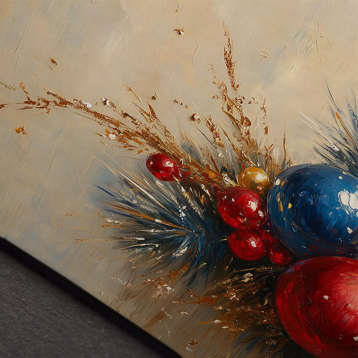 Vintage Christmas Baubles Oil Painting Pine Sprigs Holiday Art Poster - Image 5