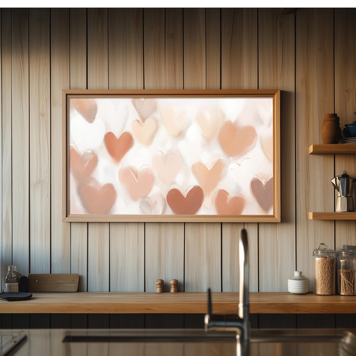 Blush Pink Hearts Abstract Neutral Romantic Valentine Wall Art Print - Image 4
