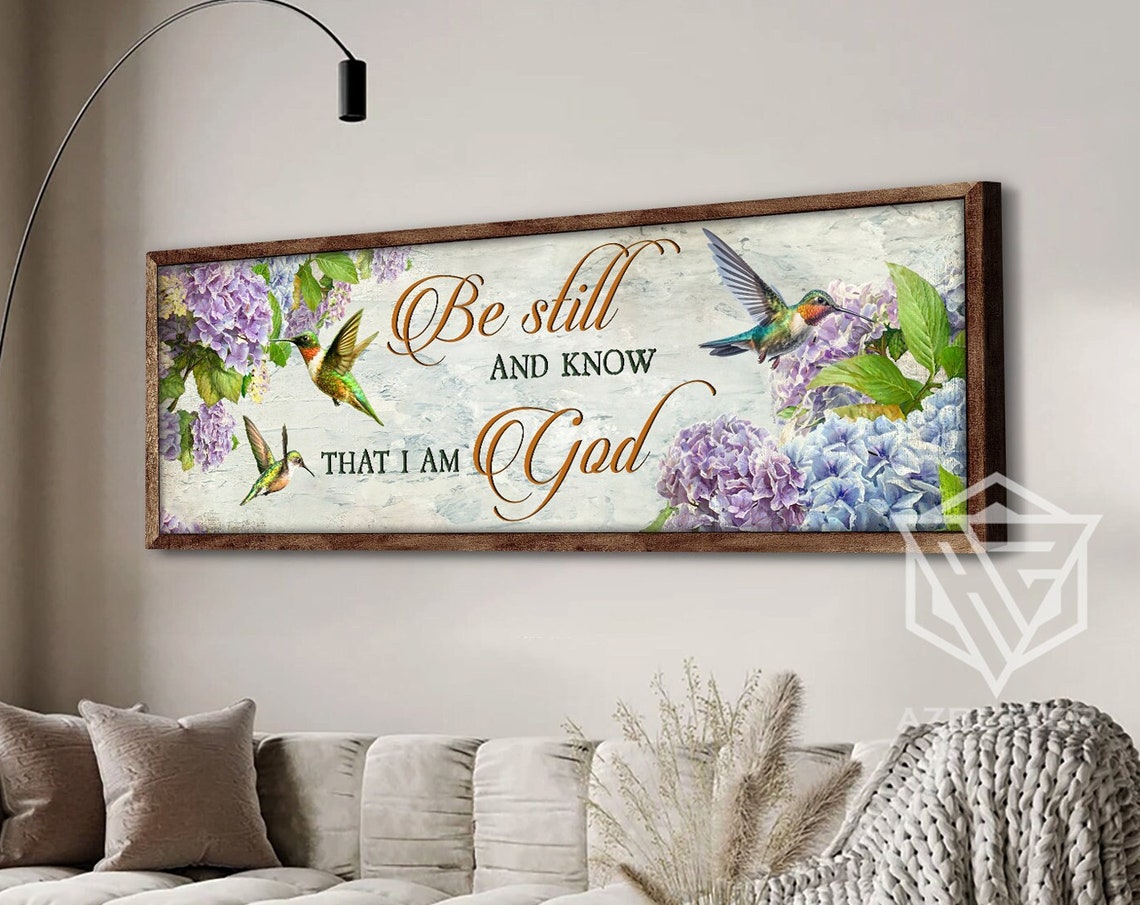 Be Still And Know That I Am God Hummingbird Hydrangea Floral Poster
